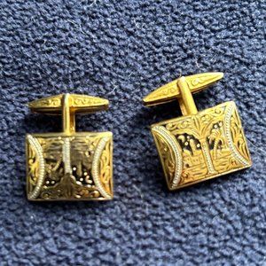 Vintage Faux Spanish Damascene Scenic Cuff Links